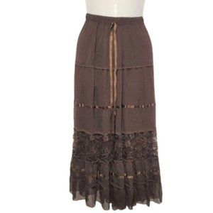 Midi Skirt Elastic Waist Flared Pleated Tiered Lace Skirt - Size XXL/2TG - New!